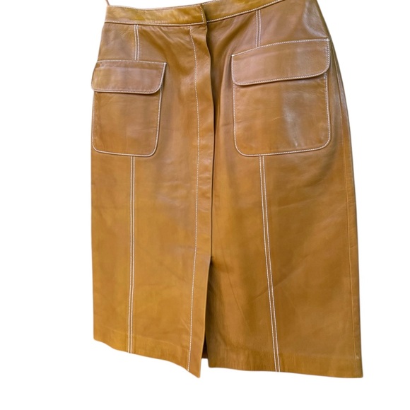 Linda Allard Ellen Tracy Dresses & Skirts - Linda Allard Ellen Tracy gold mustard leather skirt 6